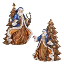 Blue Gold Santa with Bronze Tree Choice of Two Poses,23 cm