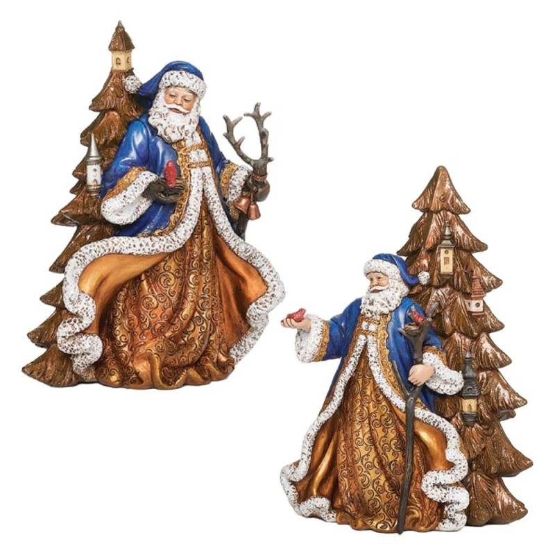 Blue Gold Santa with Bronze Tree Choice of Two Poses,23 cm