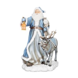 Large Blue White Santa and Reindeer Figurines A Pair of Chilled Festive Elegance Approx.50 cm