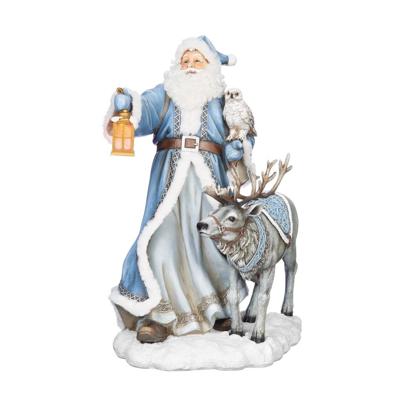 Large Blue White Santa and Reindeer Figurines A Pair of Chilled Festive Elegance Approx.50 cm