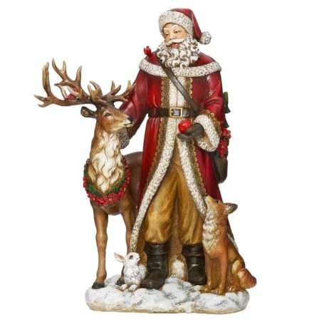 Elegant Santa with Reindeer,Fox Rabbit 47cm Christmas Figurine