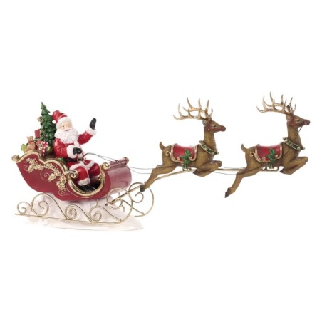 Santa in Sleigh with Leaping Reindeer Christmas Figurine