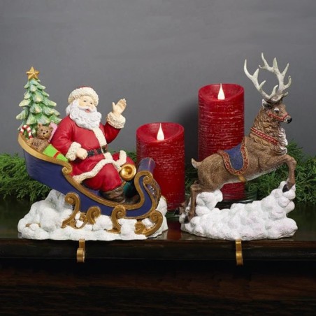 Set of Luxury Santa Claus Reindeer Stocking Hangers Christmas Mantel Decorations