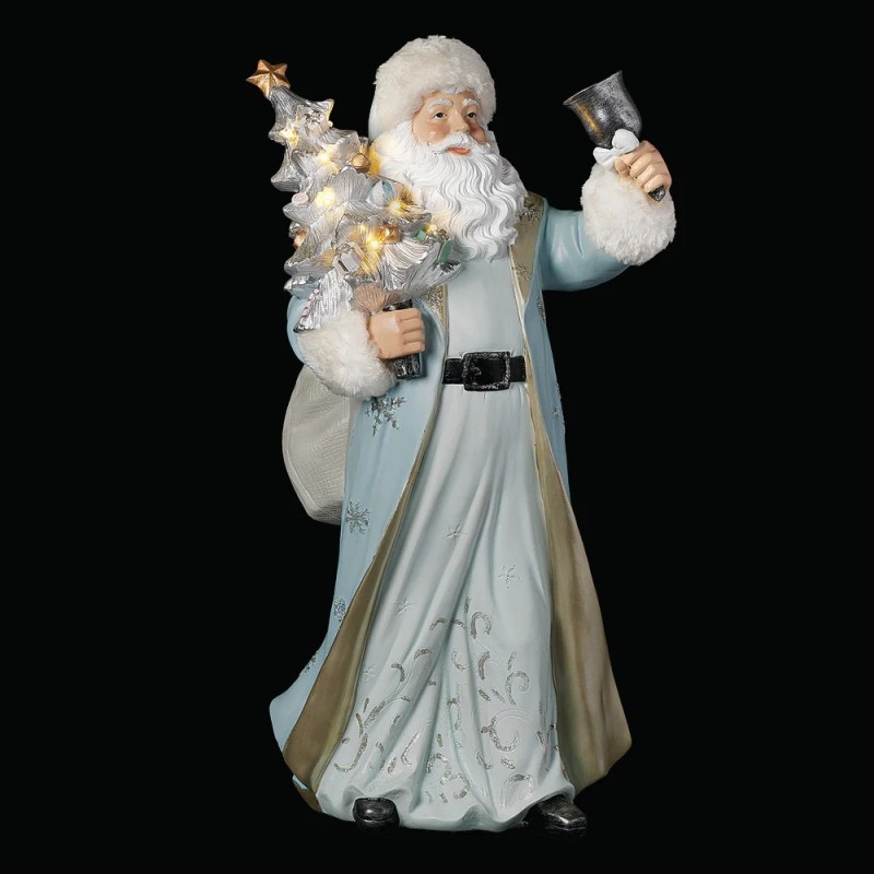 Light Up Santa Claus Figure in Light Blue and Silver Christmas Decoration