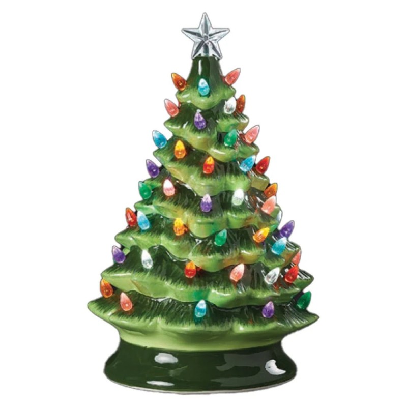 Large Light Up Retro Green Ceramic Christmas Tree UK 34cm