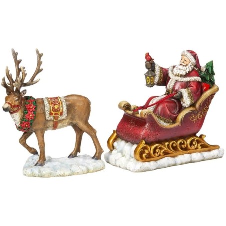 Poinsettia Santa,Reindeer Sleigh Ornament