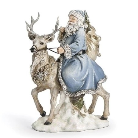 Blue Santa Riding Reindeer Figure 31cm