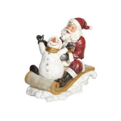 Santa Sledding with Snowman Figurine Resin 25cm