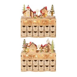 Double Sided Wooden Advent Village 23cm UK Christmas
