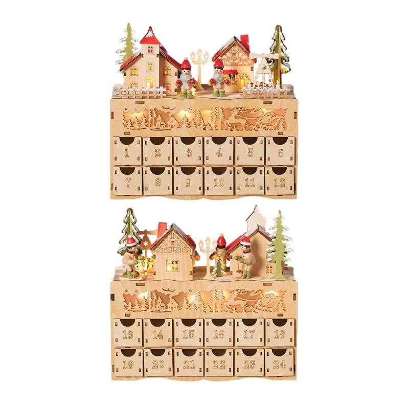 Double Sided Wooden Advent Village 23cm UK Christmas
