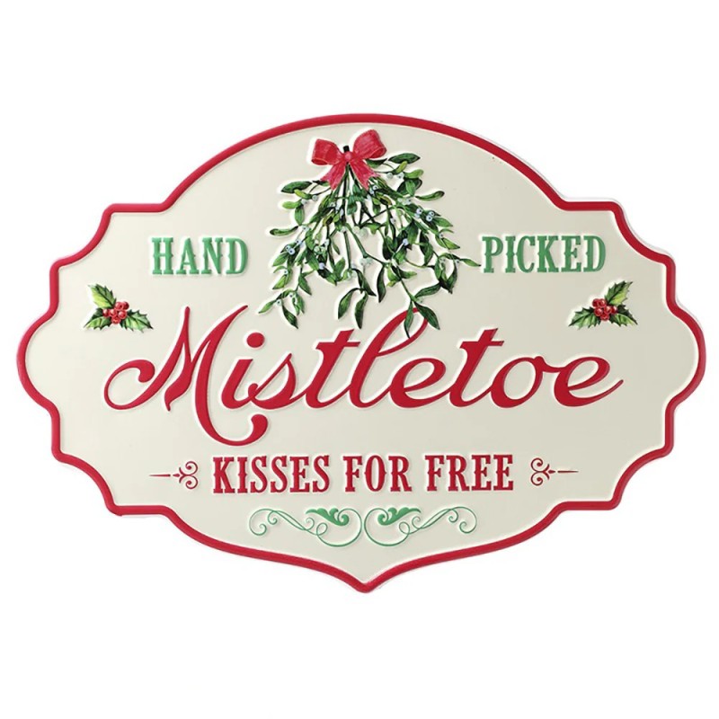 Hand Picked Mistletoe Christmas Sign Metal 35cm UK Décor