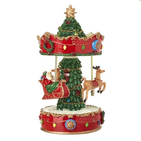 Moving Santa and Reindeer Carousel 25cm Christmas Decor UK