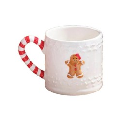 Ceramic Embossed Gingerbread Mug With Candy Cane Handle UK