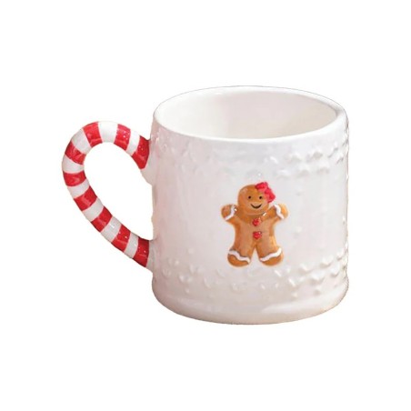 Ceramic Embossed Gingerbread Mug With Candy Cane Handle UK
