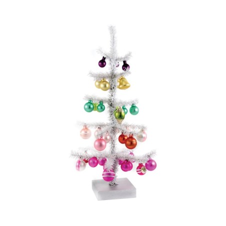 Retro White Tinsel Christmas Tree 42cm Tabletop Décor