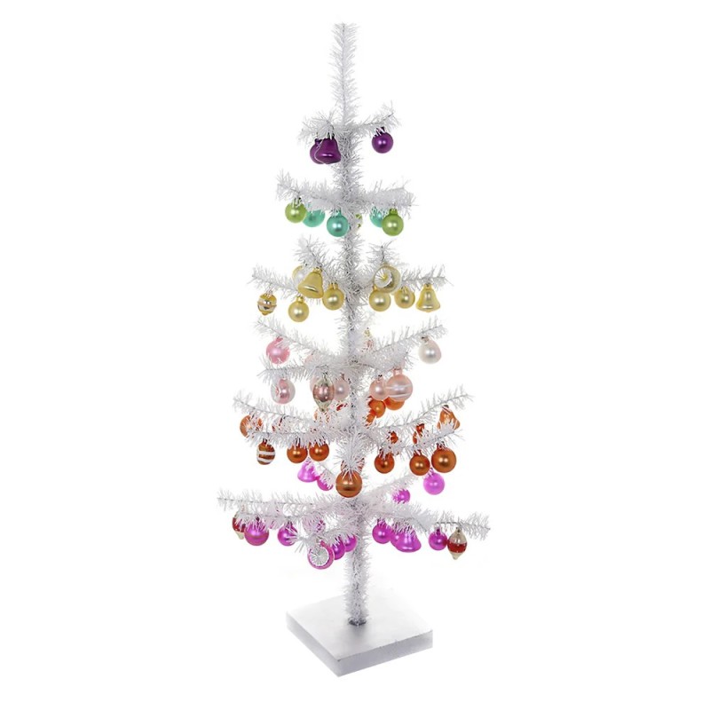 Retro White Tinsel Christmas Tree 76cm Decorated Display