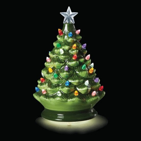 Light Up And Rotating Retro Green Ceramic Christmas Tree UK