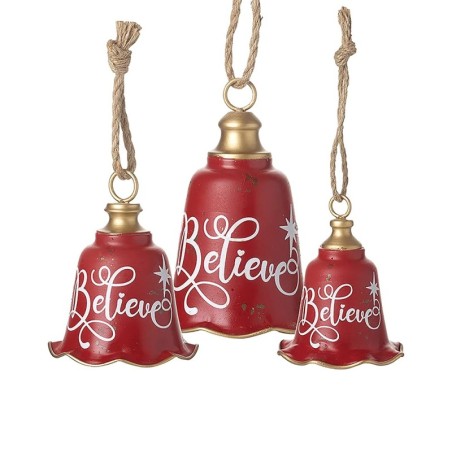 Three Red Believe Bells Set 20cm Christmas Decor UK Gift