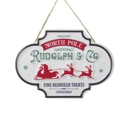 North Pole Rudolph And Co Tin Sign 13cm Christmas Decor UK