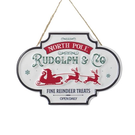 North Pole Rudolph And Co Tin Sign 13cm Christmas Decor UK