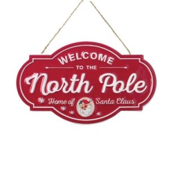 Welcome To The North Pole Tin Sign 18cm Christmas Decor UK