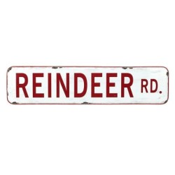 Reindeer Rd Tin Sign 56cm Vintage White Christmas UK
