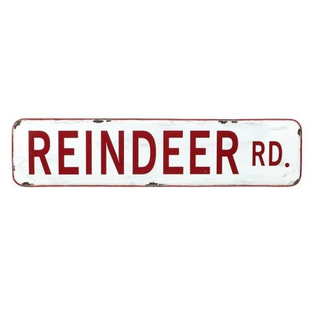 Reindeer Rd Tin Sign 56cm Vintage White Christmas UK