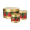 Set Of 3 UK Christmas Drum Tins With Gold Lids And Bases