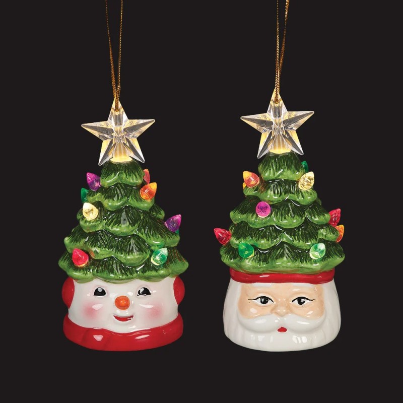 Retro Ceramic Christmas Trees Santa Snowman Light Up 12cm UK