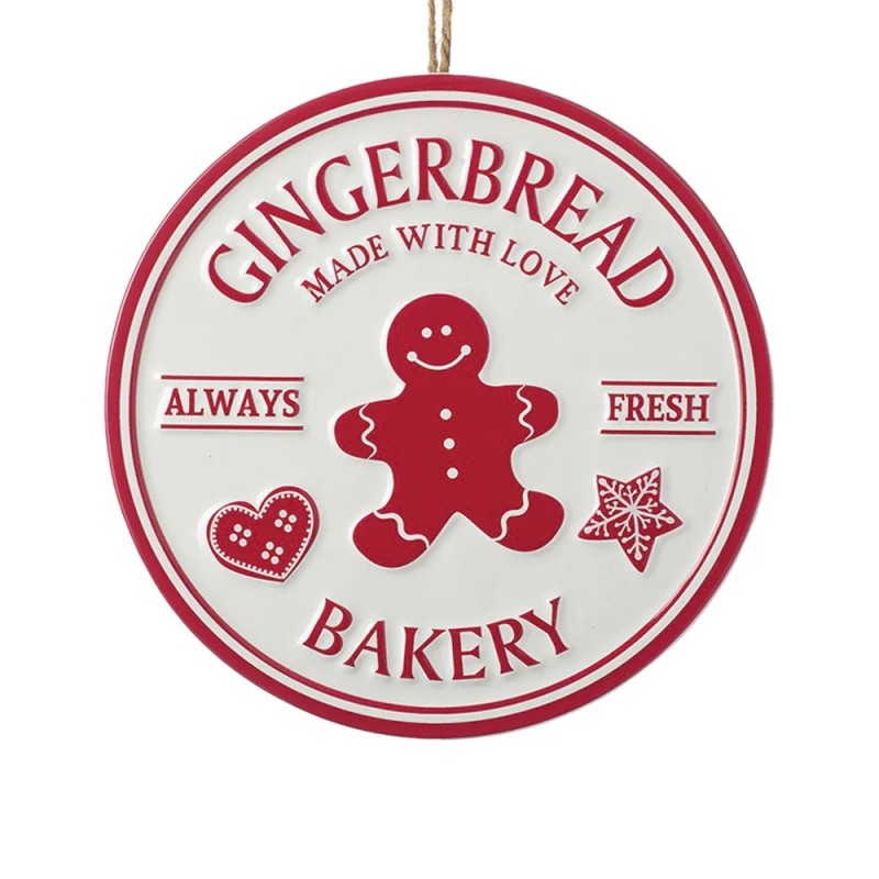 Gingerbread Bakery Tin Sign Made With Love Metal Round 20cm