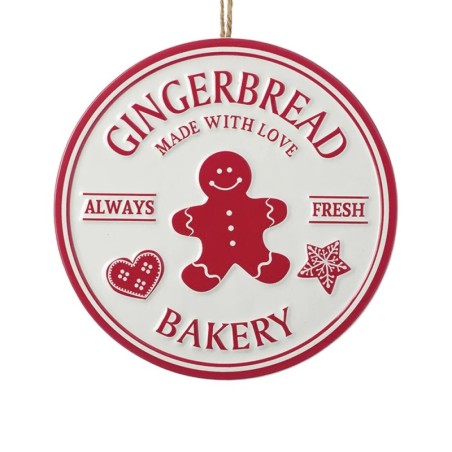 Gingerbread Bakery Tin Sign Made With Love Metal Round 20cm