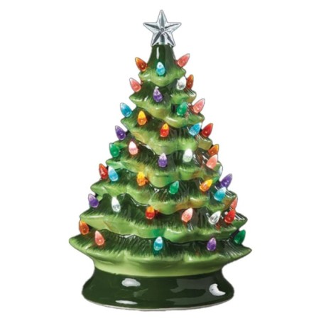 Large Light Up Retro Green Ceramic Christmas Tree UK 34cm