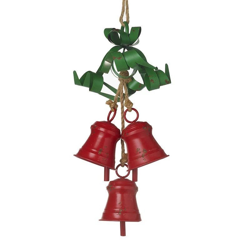 Three Hanging Red Metal Bells With Jute Hangers UK Homes
