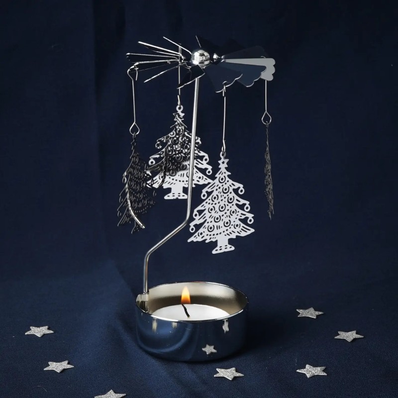 Elegant Silver Christmas Tree Tealight Spinner UK Décor