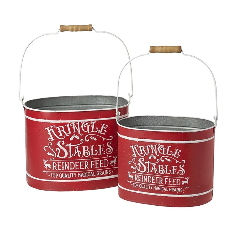 Kringle Stables Metal Buckets Set of Two Christmas Decor UK