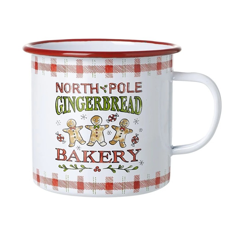 North Pole Gingerbread Bakery Enamel Tin Mug Christmas