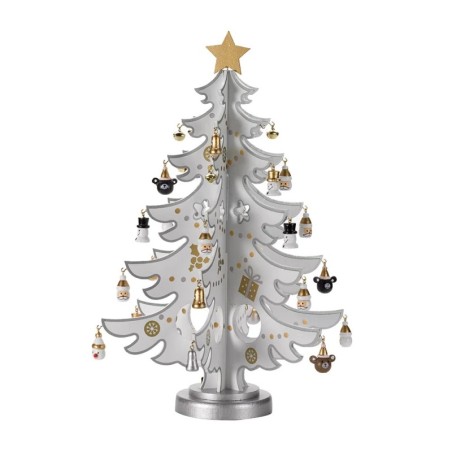 Silver And White Wooden Christmas Tree With Ornaments 32cm