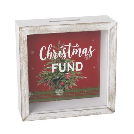 Christmas Savings Money Box Festive Wooden Display Bank