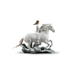 Riding her horse on the seashore Horse Woman Figurine