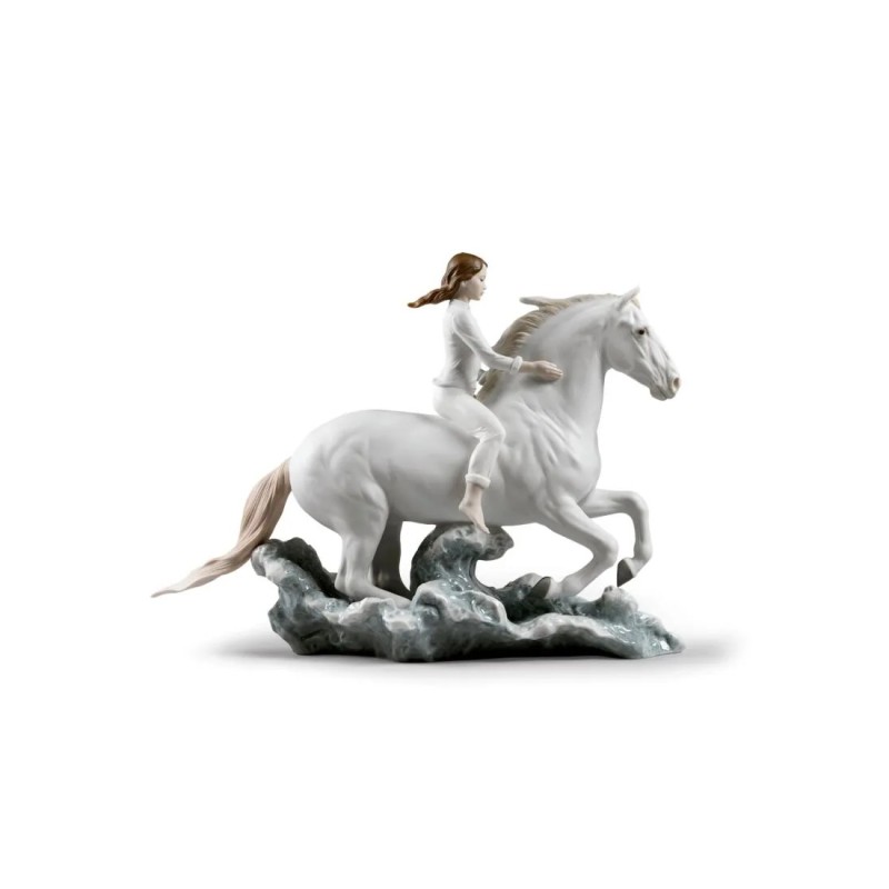 Riding her horse on the seashore Horse Woman Figurine