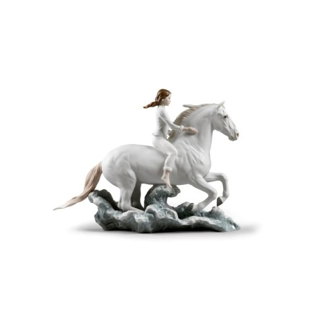 Riding her horse on the seashore Horse Woman Figurine