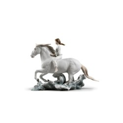 Riding her horse on the seashore Horse Woman Figurine