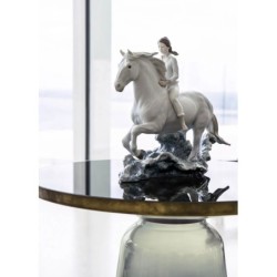 Riding her horse on the seashore Horse Woman Figurine
