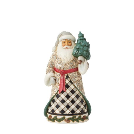 Jim Shore Christmas Is Coming Black White Plaid Santa
