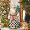 Jim Shore Christmas Is Coming Black White Plaid Santa