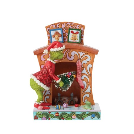 Jim Shore The Grinch Pushing Tree Up Fireplace Figurine