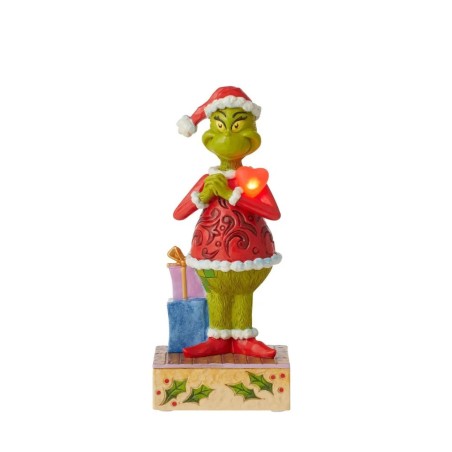 Jim Shore Happy Grinch with Blinking Heart Figurine