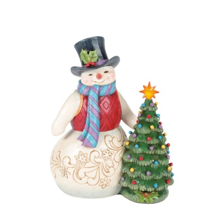 Jim Shore All is Merry and Bright Snowman with Vintage LED Tree