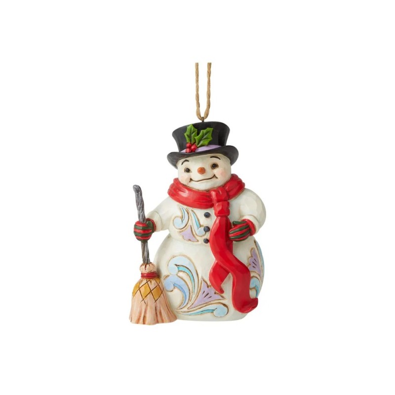 Jim Shore Snowman with Long Scarf and Broom Hanging Ornament