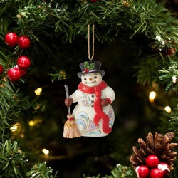 Jim Shore Snowman with Long Scarf and Broom Hanging Ornament
